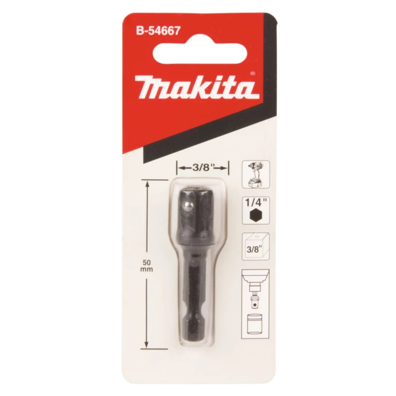 Makita 3/8 in Square Drive Socket Adapter 50mm Overall Chrome Molybdenum Steel B-54667