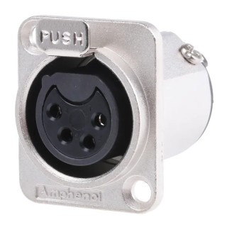 Amphenol Industrial Panel XLR Connector Straight 133V 10A Female 4 Contacts Silver Plating AC4FDZ