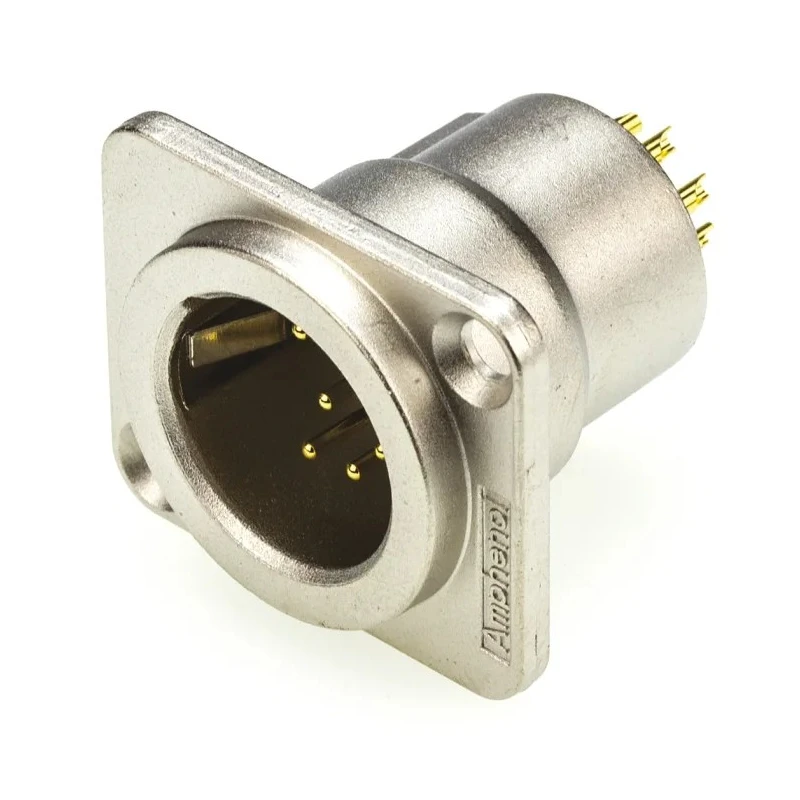 Amphenol Industrial Panel XLR Connector, Straight, 7 Way, Male, 133V, 5A, Gold Plating AC7MDZ