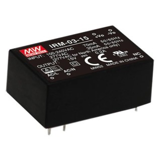 MEAN WELL IRM-03-15 Switching Power Supply 15V DC 3W Universal AC Input 85-305V AC IRM-03-15