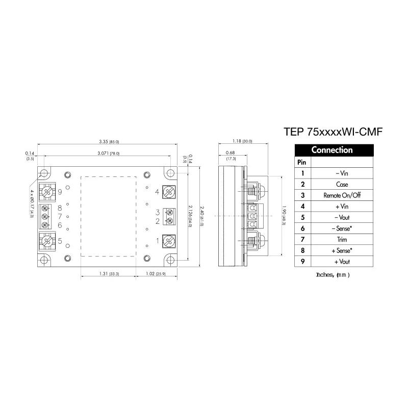 TRACOPOWER DC/DC Converter 9.6V/13.2V Output, 36V dc Input, 6.3 A Output Current, Chassis Mount, 75W TEP 75-2412WI-CMF