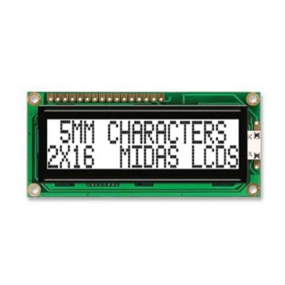 Midas G Alphanumeric LED LCD Monochrome Display 2 x 16 Characters White on White MC21605G6W-FPTLW-V2