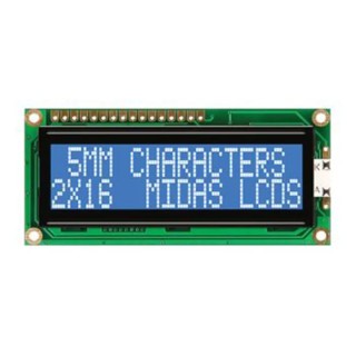 Midas G Alphanumeric LED LCD Monochrome Display Blue on White 2 x 16 Characters MC21605G6WD-BNMLW-V2