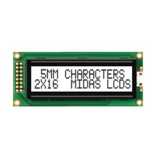 Midas Alphanumeric LED LCD Monochrome Display White on White 2 x 16 Characters MC21605B6W-FPTLW-V2