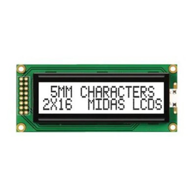 Midas Alphanumeric LED LCD Monochrome Display White on White 2 x 16 Characters MC21605B6W-FPTLW-V2