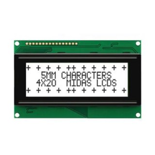 Midas Alphanumeric LED LCD Monochrome Display White on White 4 x 20 MC42005A6W-FPTLW-V2
