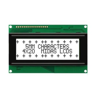 Midas Alphanumeric LED LCD Monochrome Display White on White 4 x 20 MC42005A6W-FPTLW-V2