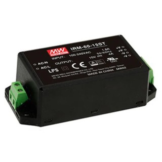 MEAN WELL 60W Switching Power Supply 15V dc, Universal AC Input 85-264V IRM-60-15ST