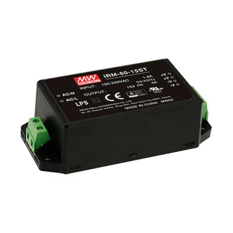 MEAN WELL 60W Switching Power Supply 15V dc, Universal AC Input 85-264V IRM-60-15ST