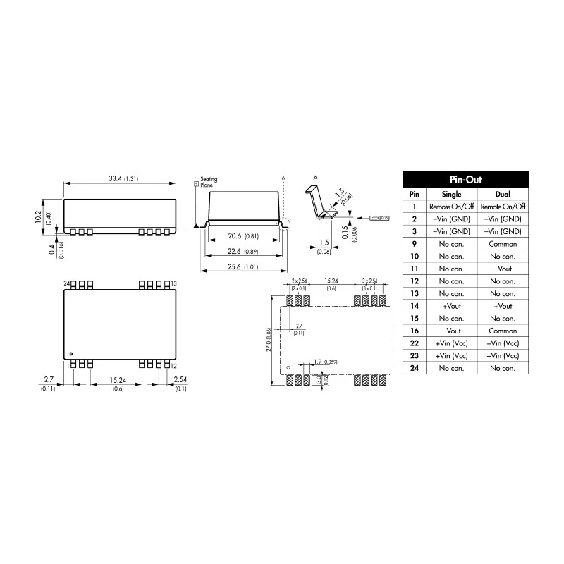 TRACOPOWER High Efficiency 3W Surface Mount Dual Output Regulated Isolated DC/DC Converter TES 3-2423WI