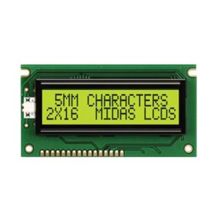 Midas Alphanumeric LED LCD Monochrome Display Green Yellow on Yellow Green 2 x 16 MC21605A6WD-SPTLY-V2