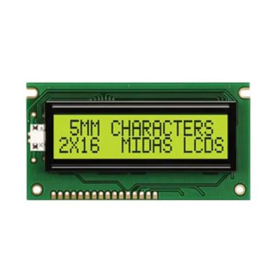 Midas Alphanumeric LED LCD Monochrome Display Green Yellow on Yellow Green 2 x 16 MC21605A6WD-SPTLY-V2