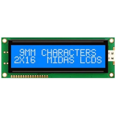 Midas Alphanumeric LED LCD Monochrome Display Blue on White 2 x 16 Characters MC21609AB6W-BNMLW-V2