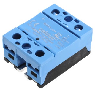 Celduc Solid State Relay, 20 A Load, 40 V dc Load, 32 V dc Control, DIN Rail Mount SOM02060