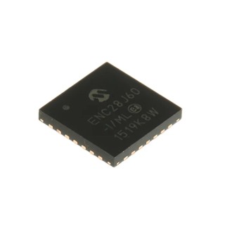 Microchip 28-Pin QFN EP Ethernet Controller IC, Serial-SPI Interface, 3.3V to 3.6V, 10 Mbps, Full Duplex/Half ENC28J60-I/ML