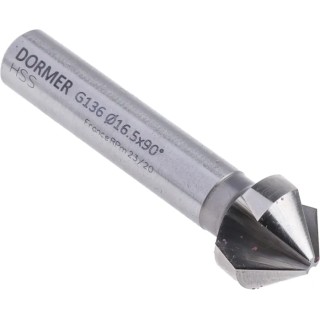Dormer High Speed Steel Drill Bit, 16.5 mm Head Diameter, 3 Flutes, 90° Countersink Angle, 60 mm Length G13616.5