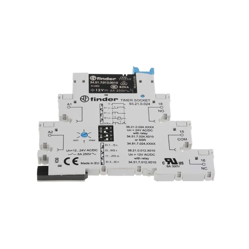 Finder 38 Series DIN Rail Timer Relay, Multifunction, SPDT Switch, 1 Contact, 12V AC 60V DC, 0.1 s to 6 h 38.21.0.012.0060