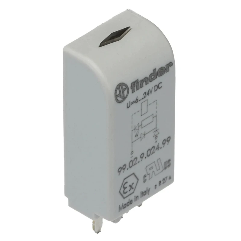 Finder Pluggable Function Module with LED Diode Green, Modular Industrial Electrical Control, Italy 99.02.9.024.99