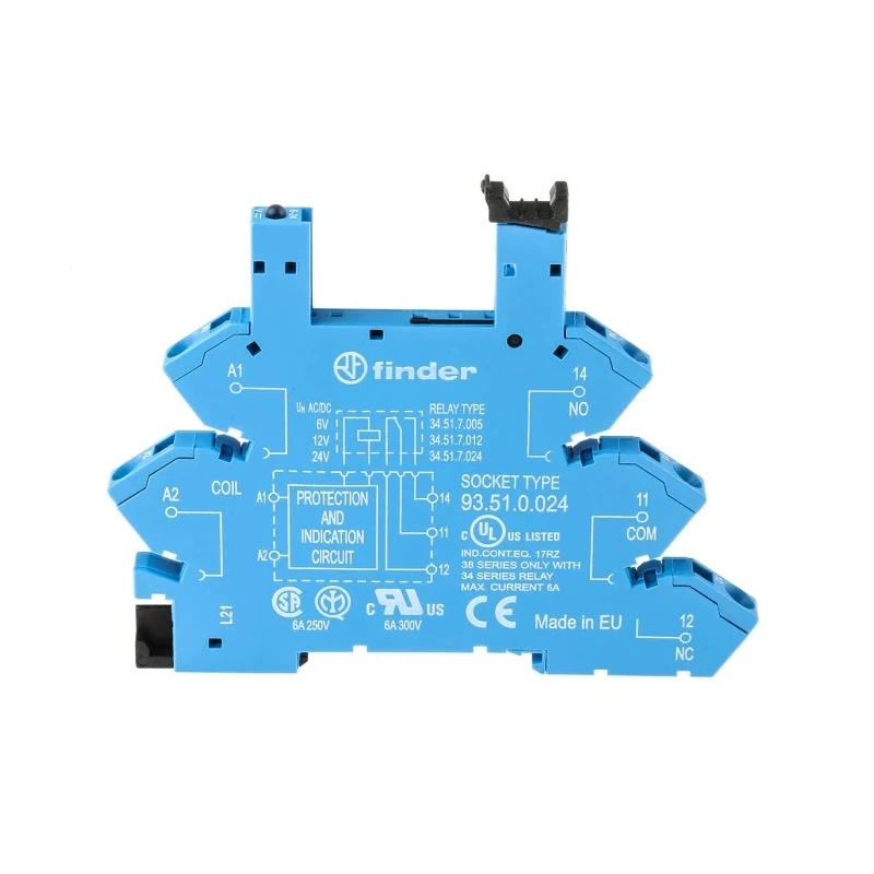 Finder 5 Way 12 V AC/DC DIN Rail Relay Socket 10A Screw Terminal 93.51.0.024