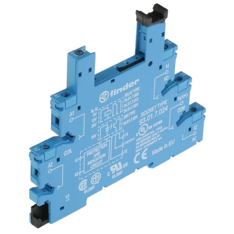 Finder 5 Way 24V DC DIN Rail Relay Socket for 34.51 and 34.81 Series Relays 93.01.7.024