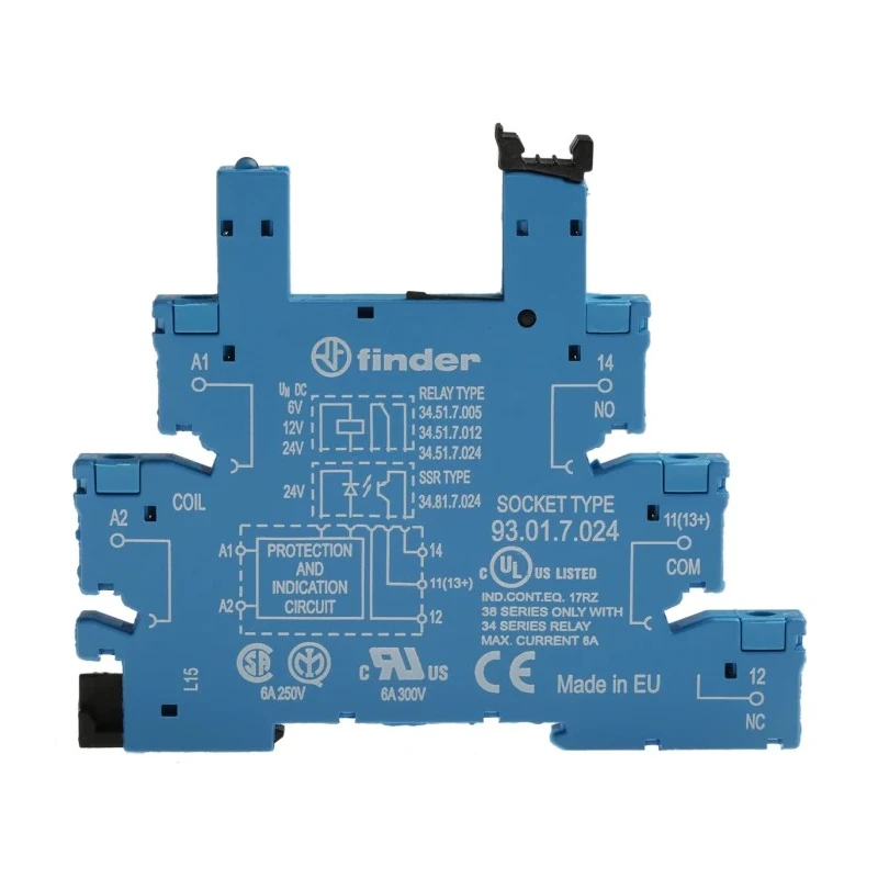 Finder 5 Way 24V DC DIN Rail Relay Socket for 34.51 and 34.81 Series Relays 93.01.7.024