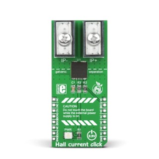 MikroElektronika Hall Current Click Sensor Development Tool 3.3V, ±50A Measurement Range, 16-Bit Digital Output MIKROE-1578