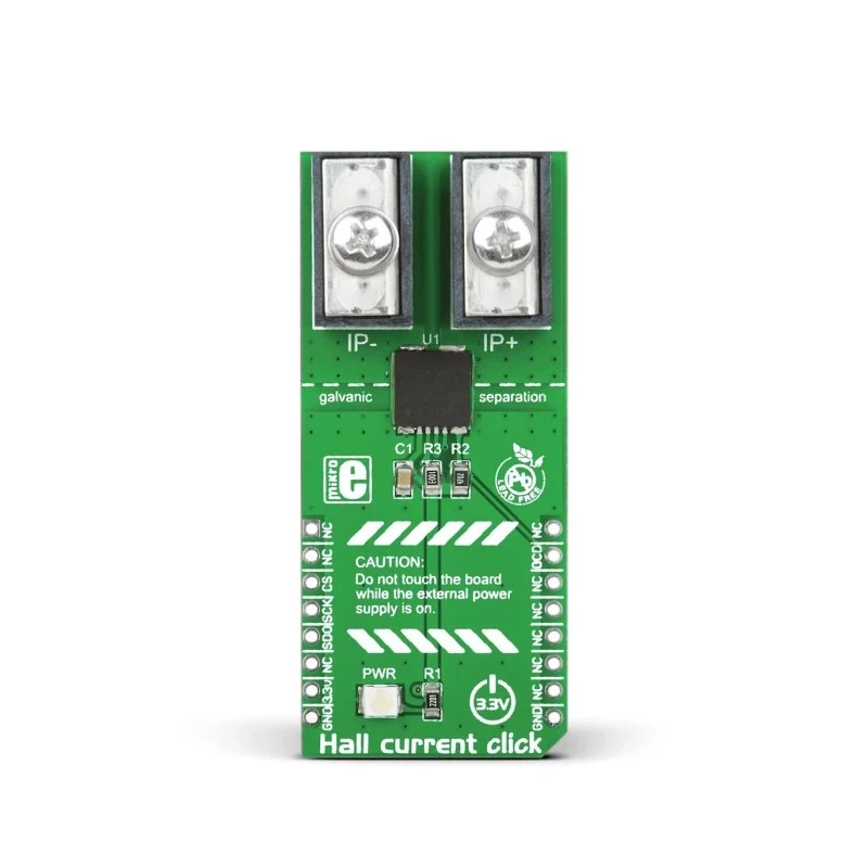 MikroElektronika Hall Current Click Sensor Development Tool 3.3V, ±50A Measurement Range, 16-Bit Digital Output MIKROE-1578