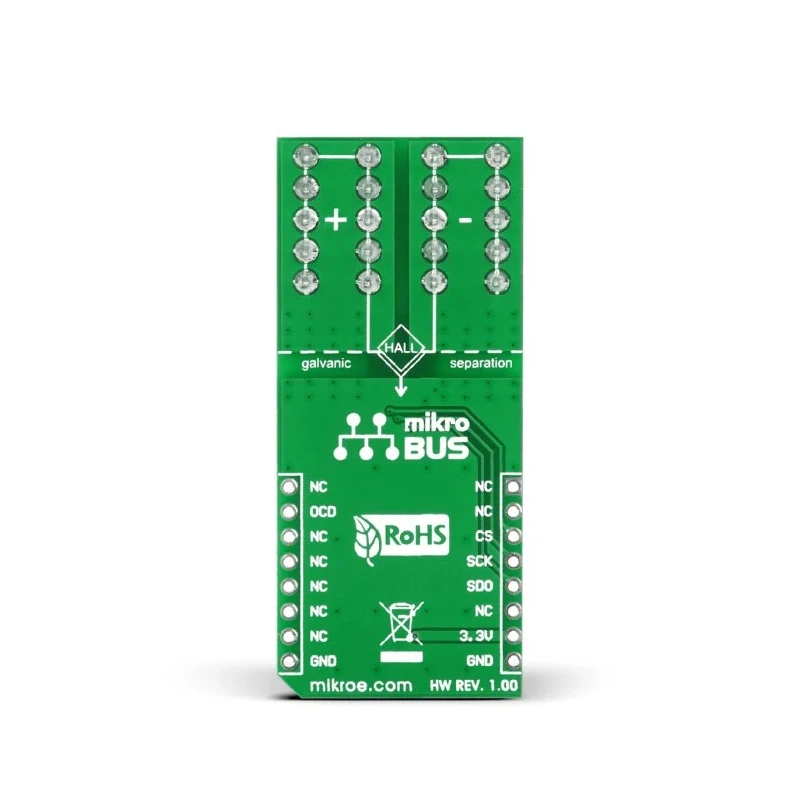MikroElektronika Hall Current Click Sensor Development Tool 3.3V, ±50A Measurement Range, 16-Bit Digital Output MIKROE-1578