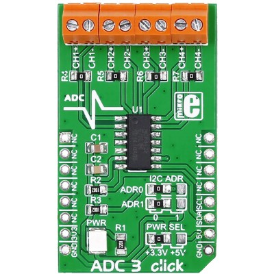 MikroElektronika Signal Conversion Development Kit ADC3 Click MikroBUS™ USB UART Interface MCP3428 16 bit MIKROE-1894
