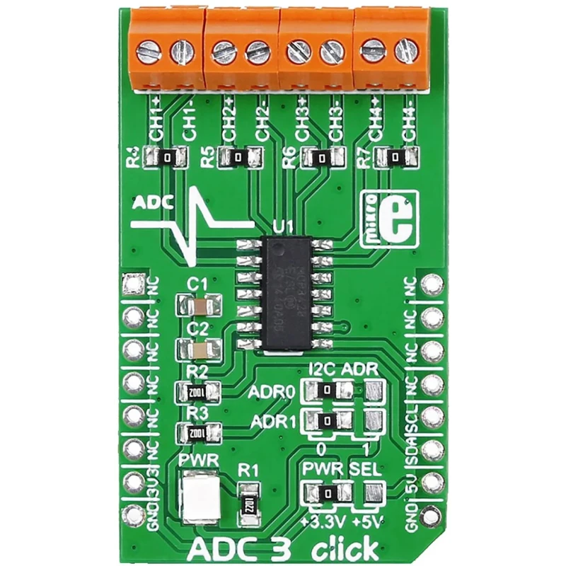 MikroElektronika Signal Conversion Development Kit ADC3 Click MikroBUS™ USB UART Interface MCP3428 16 bit MIKROE-1894