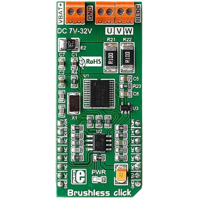 MikroElektronika Brushless Click Motor Controller for TB6575FNG, 7-32 V DC, PWM Sensorless Controller MIKROE-2441