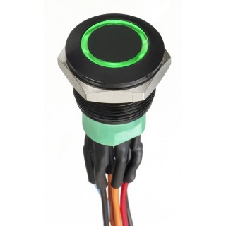 Apem AV Series Illuminated Push Button Switch Momentary Panel Mount 19.2 mm Cutout DPDT Green LED IP67 30 V AV9V12F1020870K