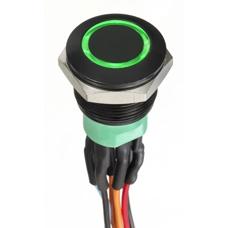 Apem AV Series Illuminated Push Button Switch Momentary Panel Mount 19.2 mm Cutout DPDT Green LED IP67 30 V AV9V12F1020870K