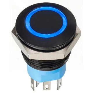 Apem AV Series Illuminated Momentary Push Button Switch, Panel Mount, 19.2 mm Cutout, DPDT, Blue LED, IP67 AV910220000870K