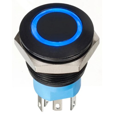 Apem AV Series Illuminated Momentary Push Button Switch, Panel Mount, 19.2 mm Cutout, DPDT, Blue LED, IP67 AV910220000870K