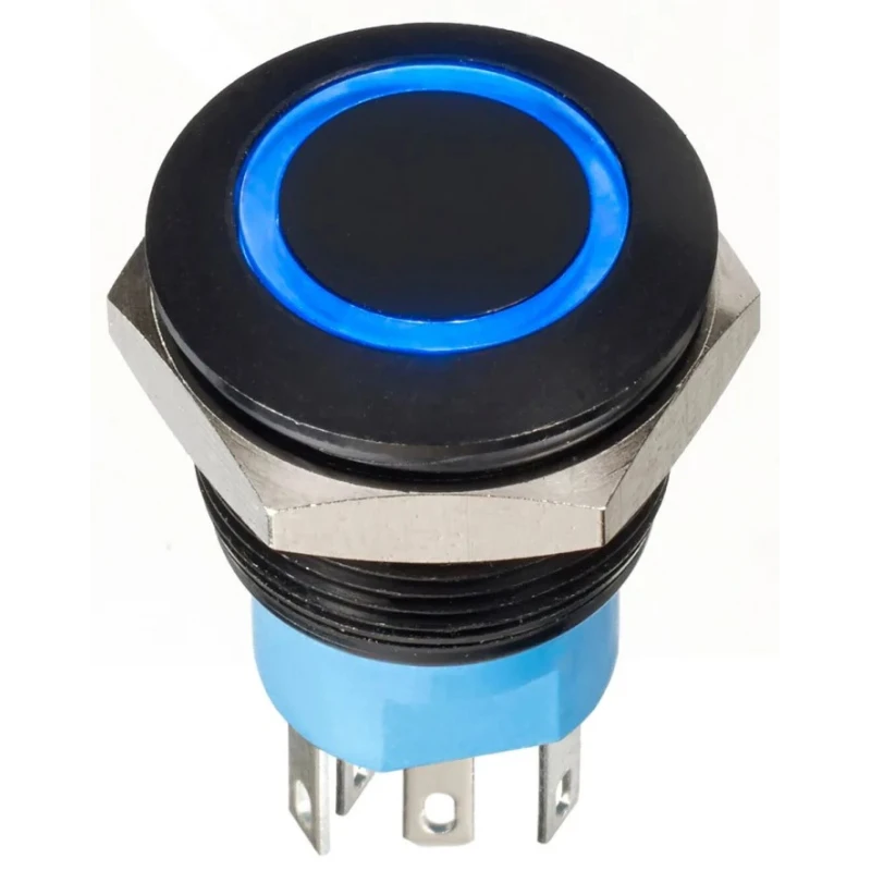 Apem AV Series Illuminated Momentary Push Button Switch, Panel Mount, 19.2 mm Cutout, DPDT, Blue LED, IP67 AV910220000870K