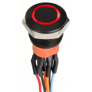 Apem AV Series Illuminated Push Button Switch Momentary Panel Mount 19.2 mm Cutout DPDT Red LED IP67 30V dc AV9622F1020870K