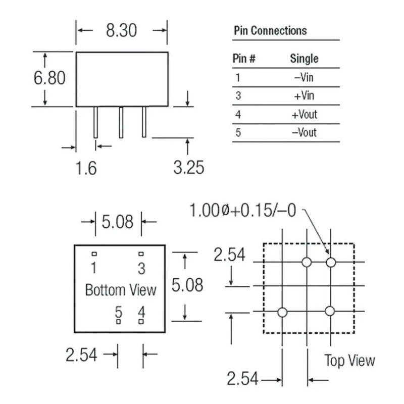 Recom DC/DC Converter 5V DC Output 200mA Through Hole Mount 1W Power RNM-0505S