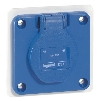 Legrand Industrial Power Connector Panel Mount 2P+PE Schuko, Rated 16A 230V IP44 Blue P17 IP44