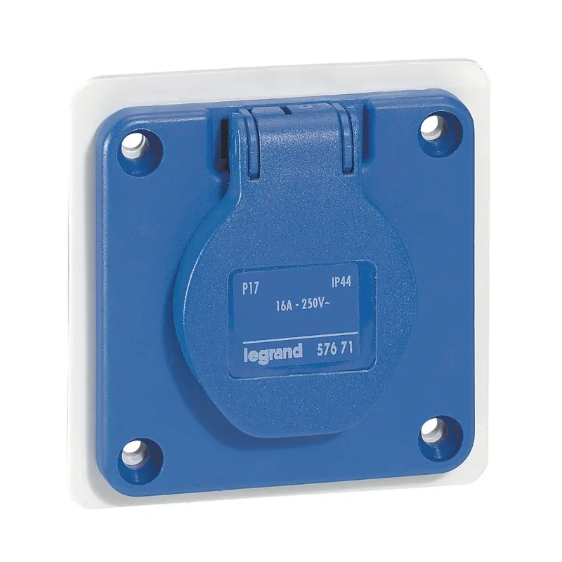 Legrand Industrial Power Connector Panel Mount 2P+PE Schuko, Rated 16A 230V IP44 Blue P17 IP44