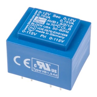 Block PCB Transformer 1.5 VA Power 12 V ac Secondary Voltage 115 V ac, 230 V ac Primary Voltage 2 Outputs Pin AVB1.5/2/12
