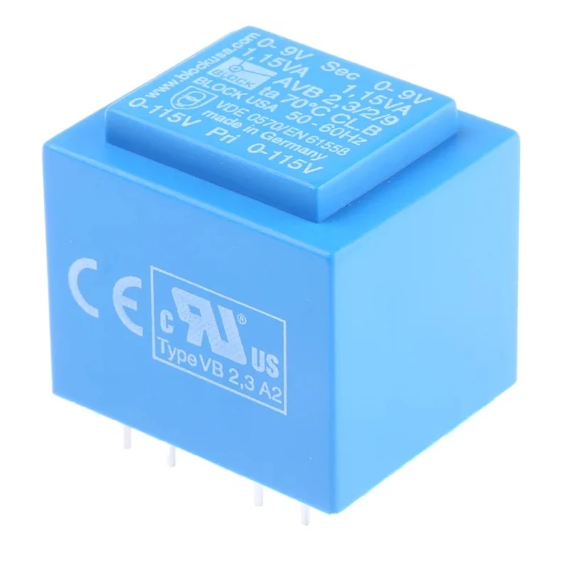 Block PCB Transformer 9 V ac 2 Output Pin Mount 2.3 VA Compact Design AVB2.3/2/9
