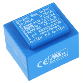 Block PCB Transformer 24 V AC Dual Secondary, Dual Primary, Through Hole Mount, 1.5 VA AVB1.5/2/24