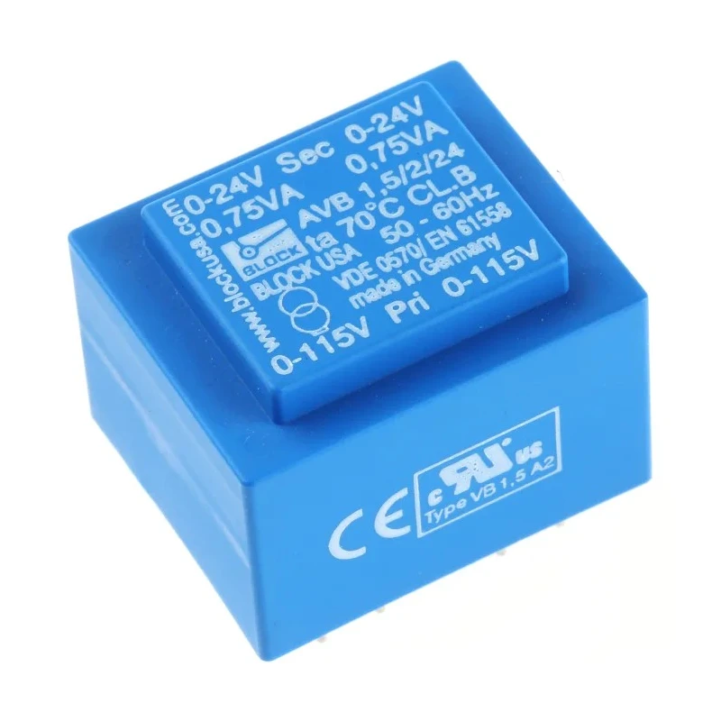 Block PCB Transformer 24 V AC Dual Secondary, Dual Primary, Through Hole Mount, 1.5 VA AVB1.5/2/24