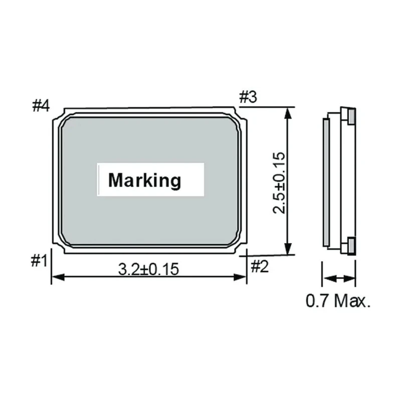 Epson 25 MHz Crystal ±50 ppm Surface Mount 4-Pin 0.7 mm Height 3.2 mm Length 2.5 mm Width Q22FA2380019411