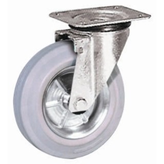LAG Swivel Castor 60 kg Capacity 80 mm Rubber Wheel, Galvanised Steel Frame, Roller Bearing 12254G