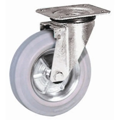 LAG Swivel Castor 60 kg Capacity 80 mm Rubber Wheel, Galvanised Steel Frame, Roller Bearing 12254G
