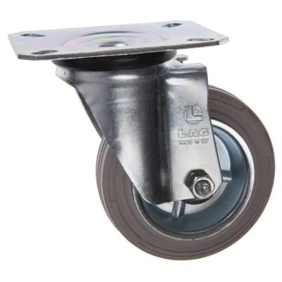LAG Medium Duty Swivel Castor with 80 kg Load Capacity, 100 mm Rubber Wheel, Galvanised Steel Frame 12258G