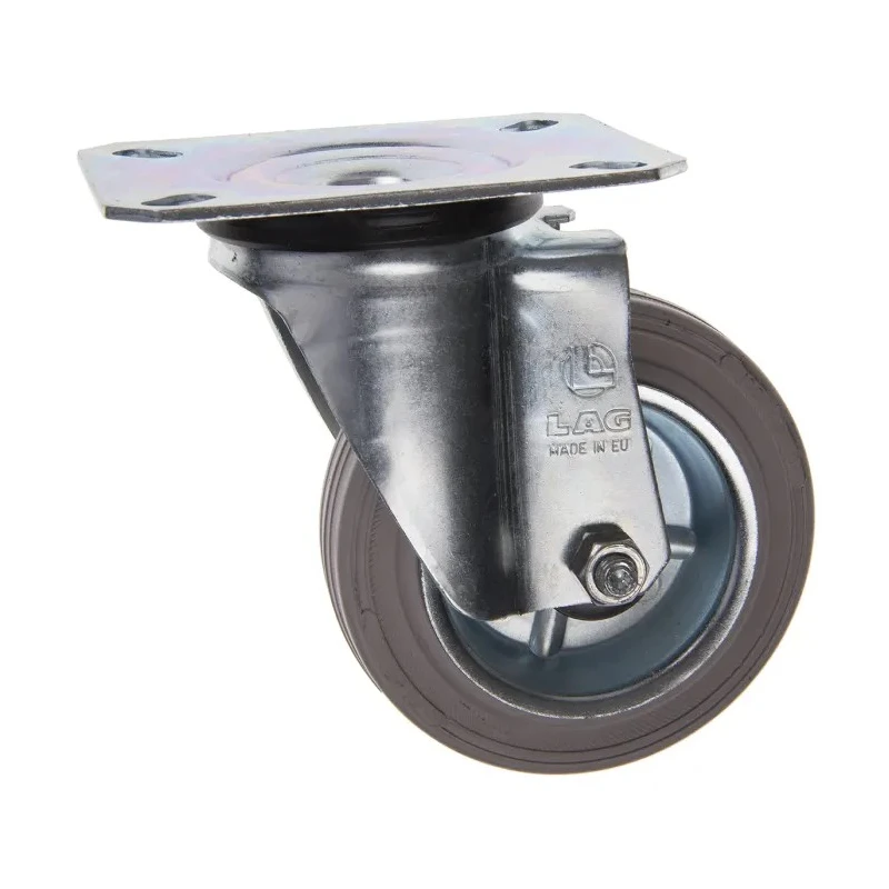LAG Medium Duty Swivel Castor with 80 kg Load Capacity, 100 mm Rubber Wheel, Galvanised Steel Frame 12258G