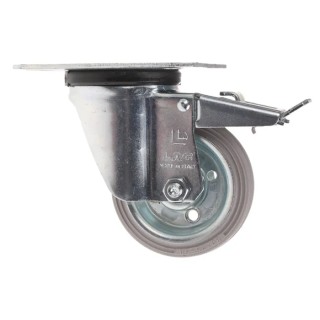 LAG Braked Swivel Castor with Rubber Wheel, 60 kg Load Capacity, 80 mm Diameter, Galvanised Steel Frame, Roller 12254G FR